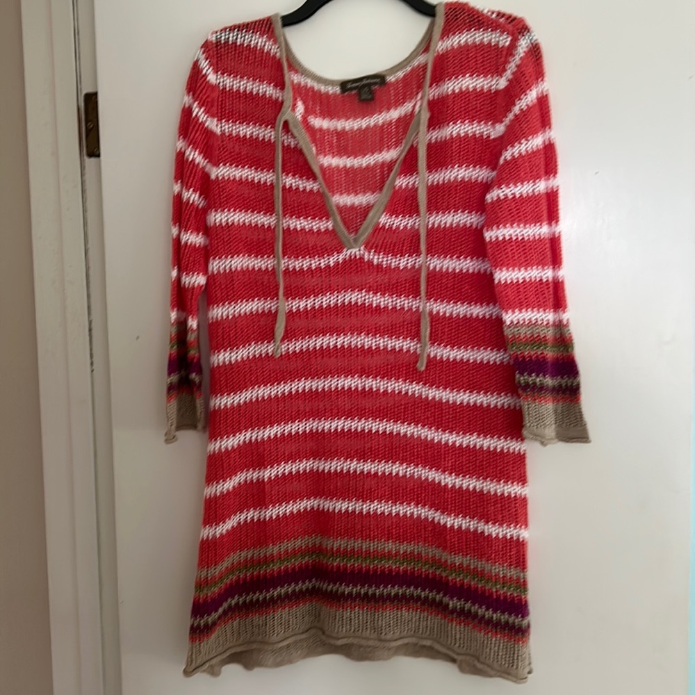Tommy Bahama Knit Woven orange Striped Bathing Suit Cover Up Women's sz L